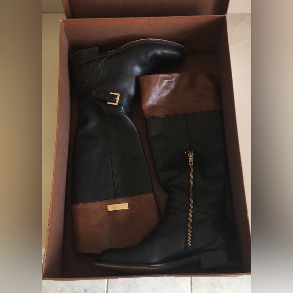 Coach Tall Boots Zip leather size 5.5M Black/Chestnut